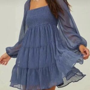 NWT Altar’d State Dusty Blue Babydoll Dress